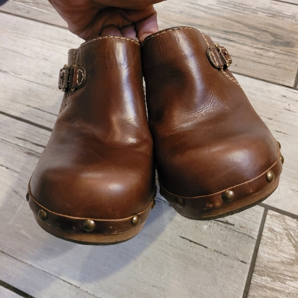 MIA Women's 10 Brown Leather studded heeled mules clogs bohemian hippie retro - Picture 6 of 13